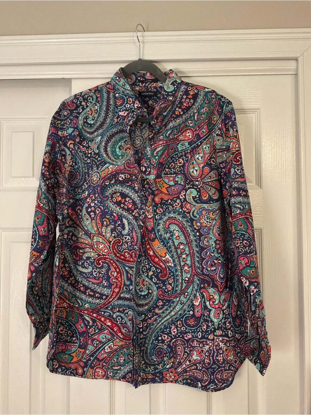 Lands End Paisley Blouse in Teal, Navy & Coral